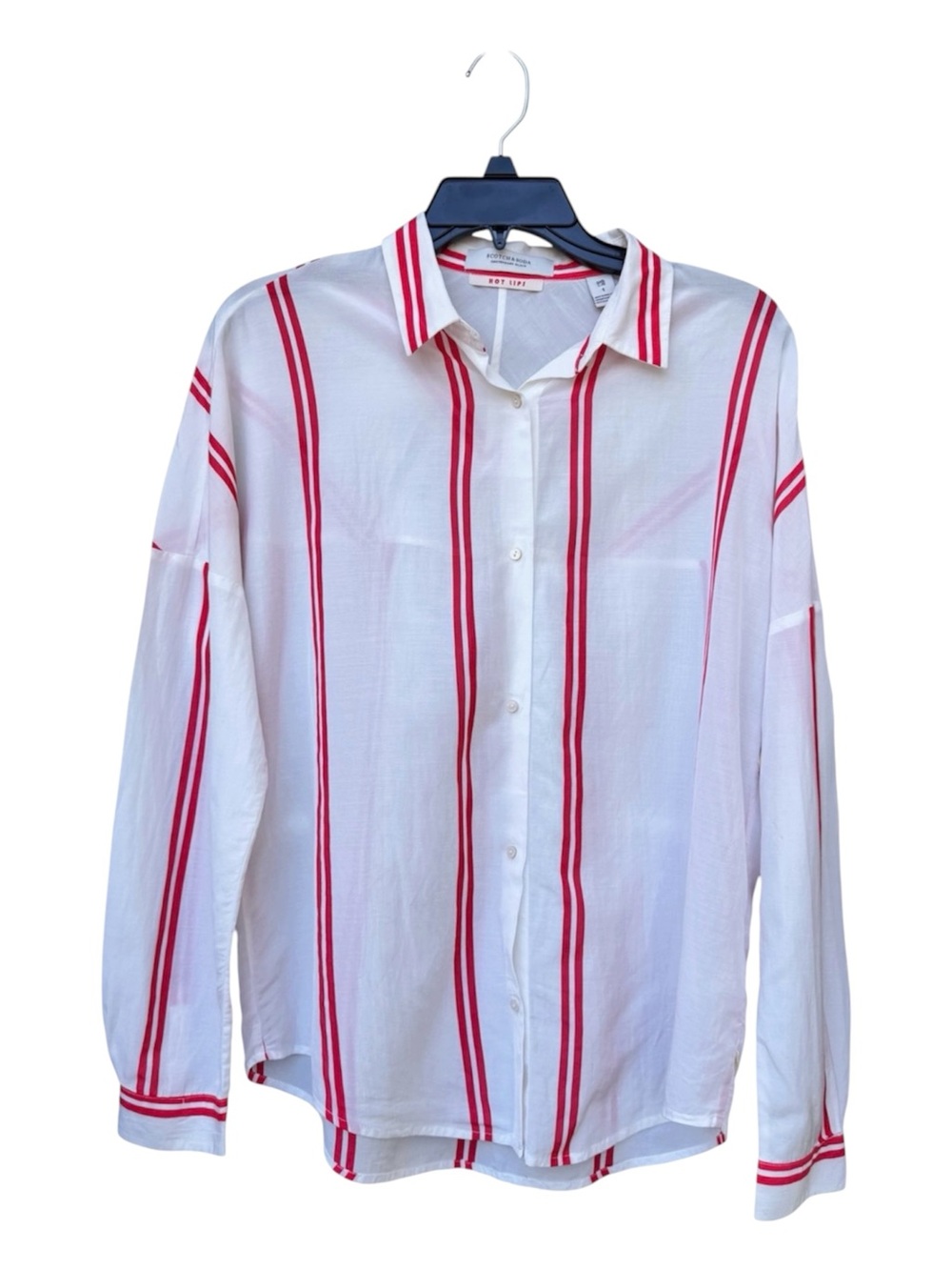 Scotch & Soda Hot Lips Stripe Button Up Shirt Red White Size  1 Small - Picture 2 of 7